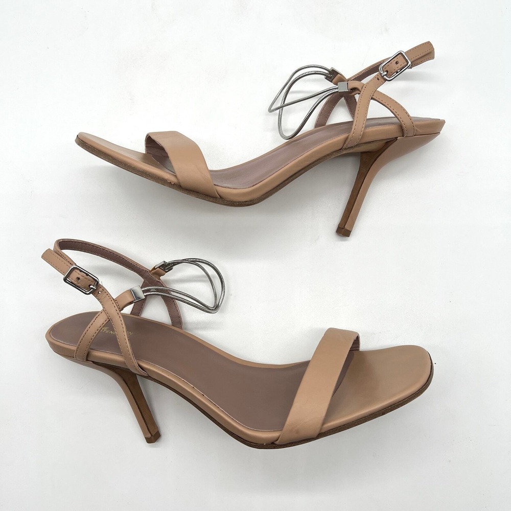 Diane Von Furstenberg Sandals Women 8 Tan Stiletto Ankle Strap Chain Detail - Picture 5 of 12